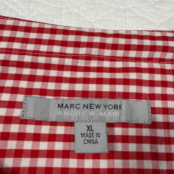 Marc New York Andrew Marc Red Gingham Embroidered Bell Sleeve Top Womens‎ XL - Picture 3 of 10